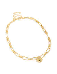 Presenting a waterproof gold plated stainless steel chunky bubble heart statement necklace front view - link has visual effect only