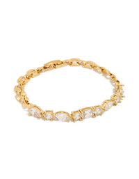 Featuring a waterproof gold plated stainless steel with cubic zirconia bracelet front view - link has visual effect only