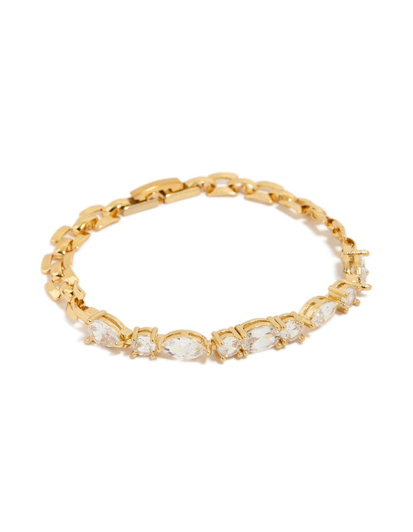 Featuring a waterproof gold plated stainless steel with cubic zirconia bracelet front view