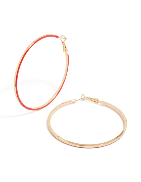 Gold Outline Red Enamel Hoop Earrings