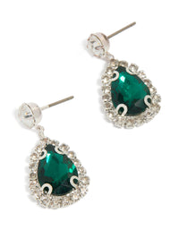 Silver Green Teardrop Diamante Outline Drop Earrings - link has visual effect only