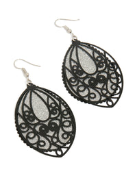 Silver Black Lace Look Drop Earrings - link has visual effect only