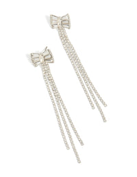 Silver Bow Diamante Cupchain Strands Drop Earrings - link has visual effect only