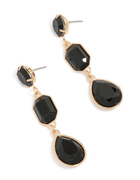 Gold Multi-Shaped Black Diamantes Drop Earrings - link has visual effect only