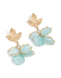 Gold Light Blue Leaf Petal Drop Earrings - link has visual effect only