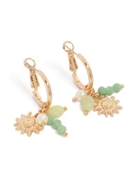 Gold Sun & Green Beaded Huggie Earrings - link has visual effect only