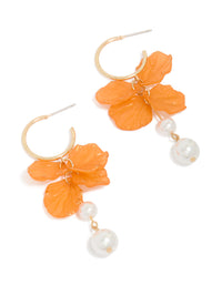 Gold Orange Petal Pearl Drop Earrings - link has visual effect only