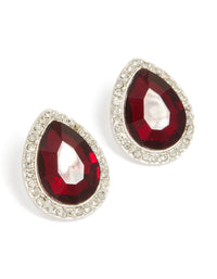 Silver Outline Red Diamante Teardrop Stud Earrings - link has visual effect only