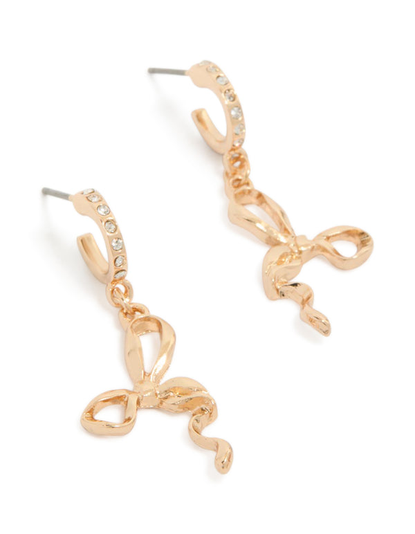 Gold Diamante Bow Huggie Earrings