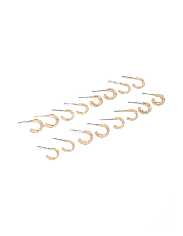Gold Plain Open Hoop Earrings 8-Pack