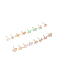 Gold Butterfly & Heart Stud Earrings 8-Pack - link has visual effect only
