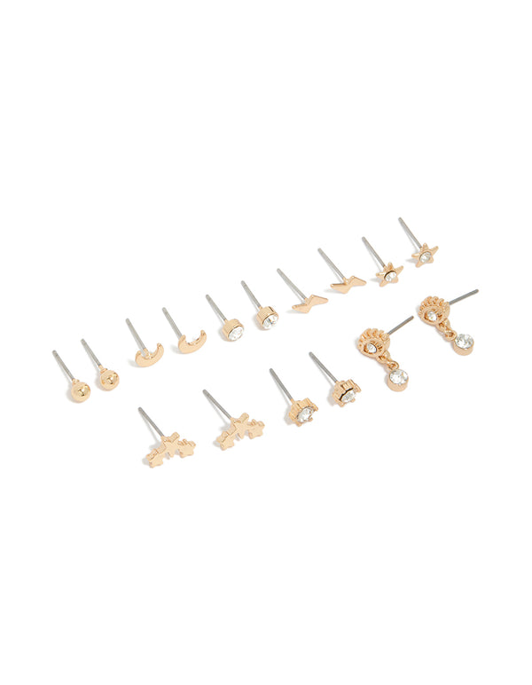 Gold Evil Eye & Celestial Earrings 8-Pack