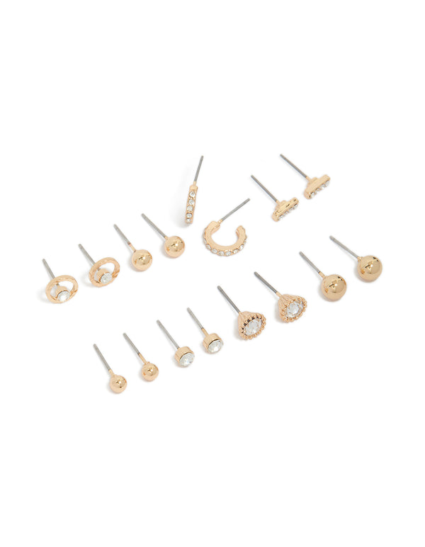 Gold Mini Hoop & Stud Earrings 8-Pack