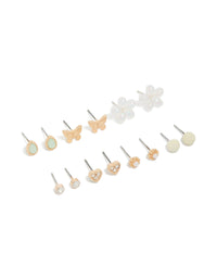 Gold Diamante &  Pearl Flower Earrings 7-Pack - link has visual effect only