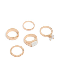Gold Pearl Signet Rings 5-Pack - link has visual effect only