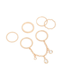 Gold Diamante & Sandwich Chain Rings 6-Pack - link has visual effect only