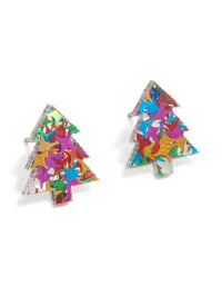 Multicoloured Acrylic Glitter Festive Tree Stud Earrings - link has visual effect only