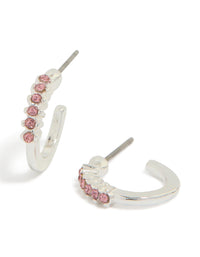 Silver Pink Diamante Row Huggie Earrings - link has visual effect only