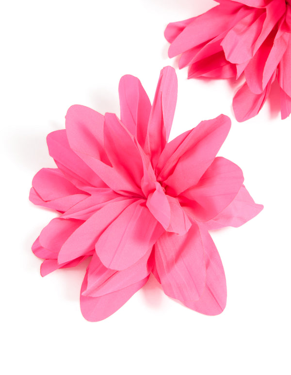 Gold Pink Fabric Flower Petal Earrings
