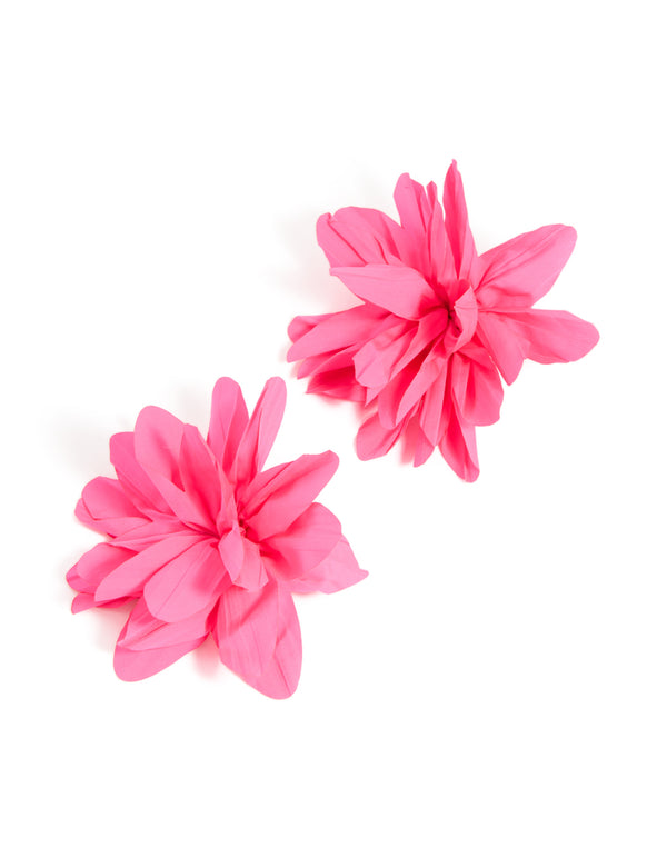 Gold Pink Fabric Flower Petal Earrings