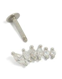 Highlighting a crawler style single flat back stud earring crafted from surgical steel with cubic zirconia post detail view - link has visual effect only