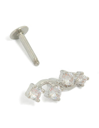 Featuring surgical steel and cubic zirconia wave crawler single flat back stud in silver and clear post detail view - link has visual effect only