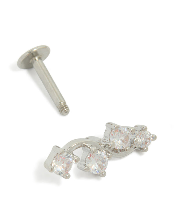 Featuring surgical steel and cubic zirconia wave crawler single flat back stud in silver and clear post detail view