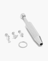 Surgical Steel Flat Back Tool &  Cubic Zirconia Floral Earrings Pack