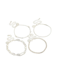 Silver Diamante Tennis & Pearl Bracelets 4-Pack - link has visual effect only