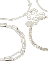 Silver Diamante Tennis & Pearl Bracelets 4-Pack - link has visual effect only