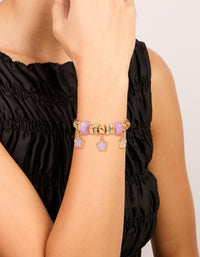 Gold Lilac Triple Flower Charm Toggle Bracelet - link has visual effect only