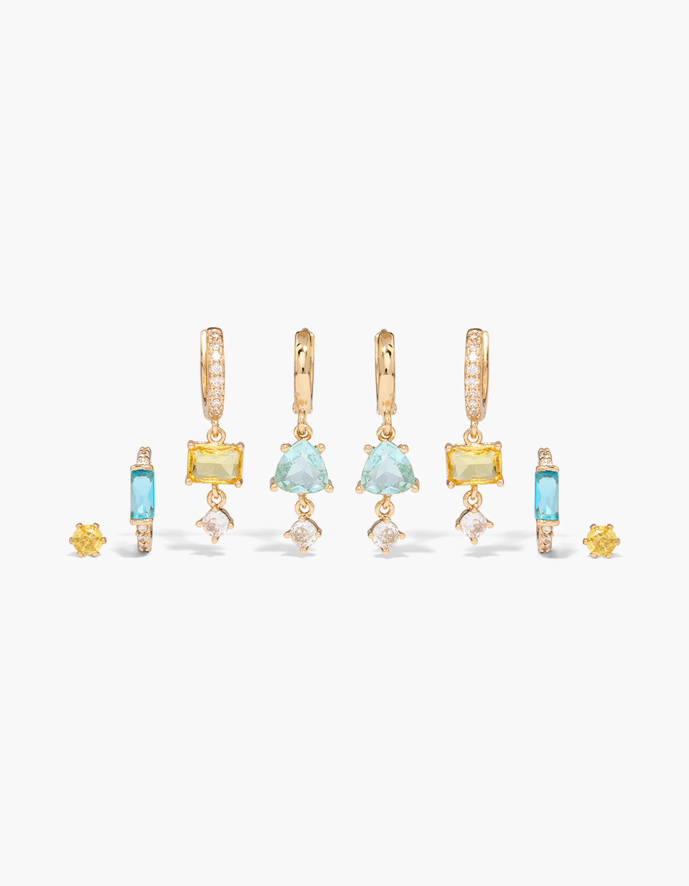 Gold Aqua & Yellow Cubic Zirconia Earrings 4-Pack