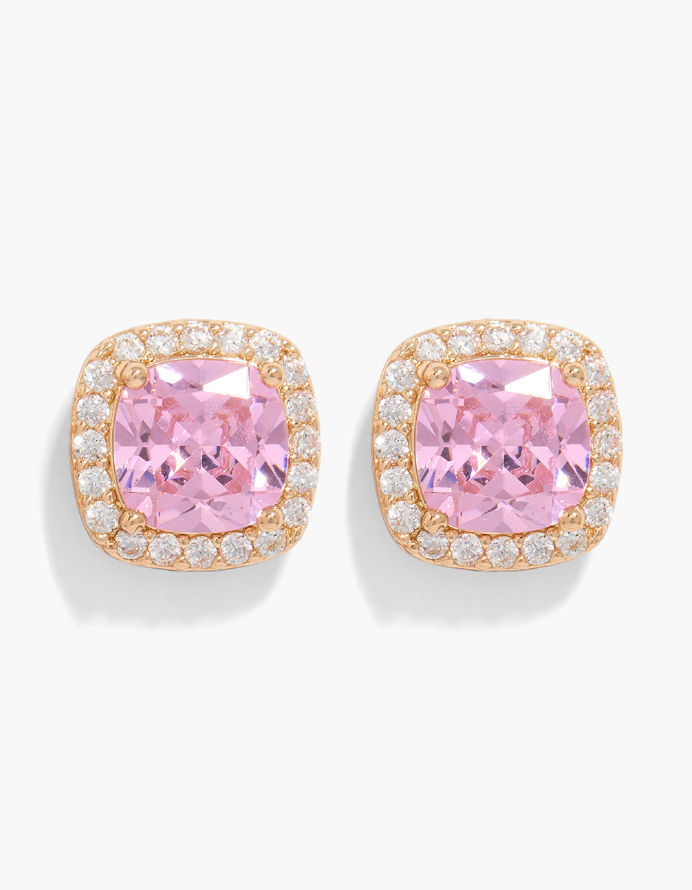 Gold Pink Cubic Zirconia Stud Earrings