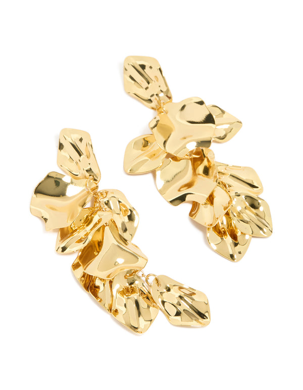 Beautifully crafted statement multi petal drop earrings in gold plated finish front view
