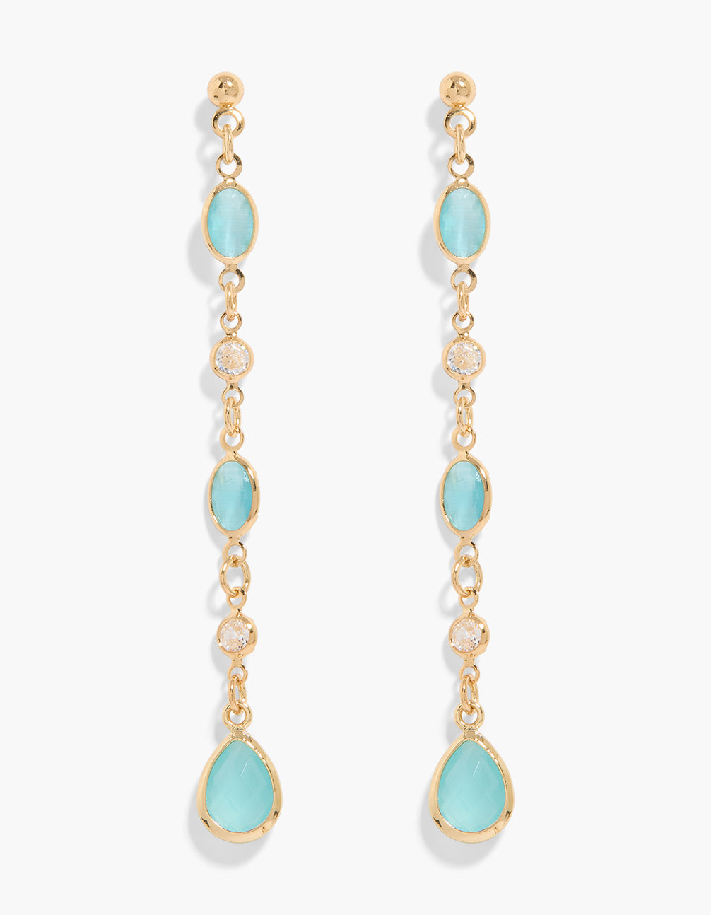 Gold Plated Blue Cubic Zirconia Chain Drop Earrings