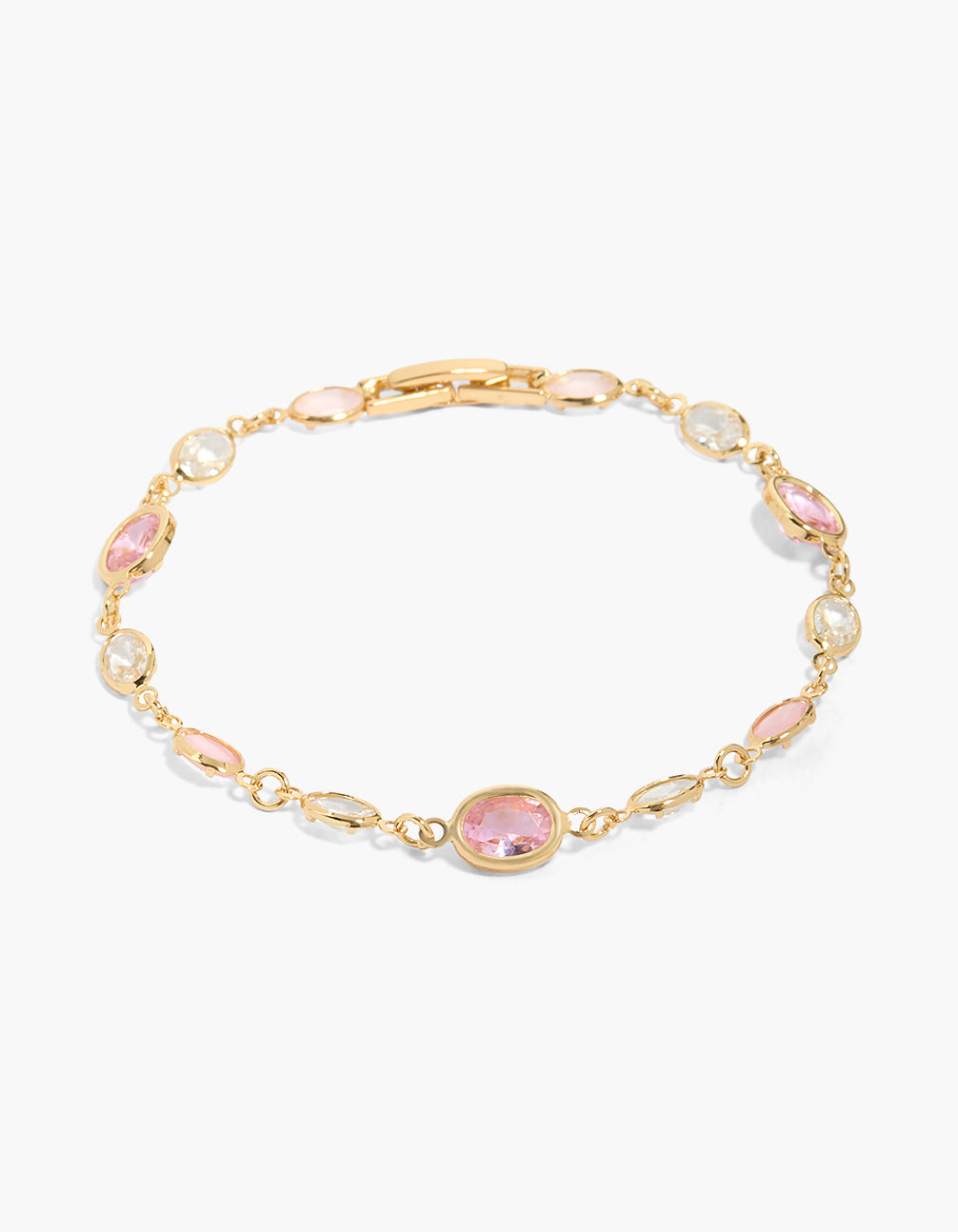 Gold Plated Pink Cubic Zirconia Large Teardrops Bracelet