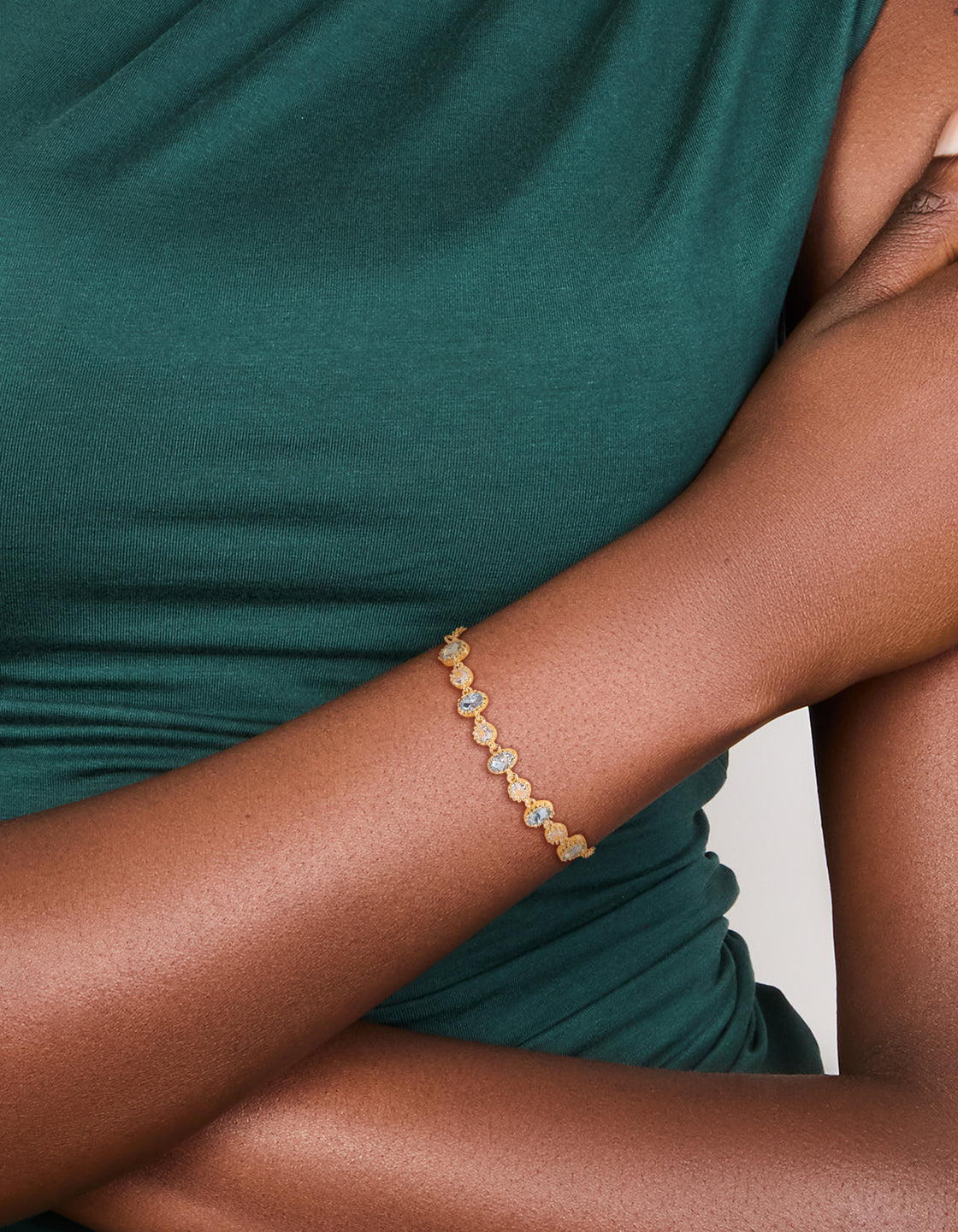 Gold Plated Blue Cubic Zirconia Oval & Round Toggle Bracelet