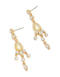 Discover gold plated cubic zirconia yellow drop earrings featuring charm details front view - link has visual effect only
