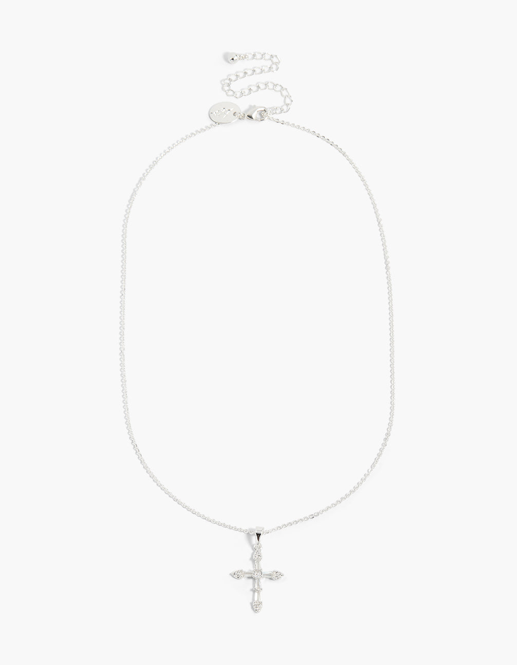 Elegant silver plated cubic zirconia large cross pendant necklace featuring statement design front view