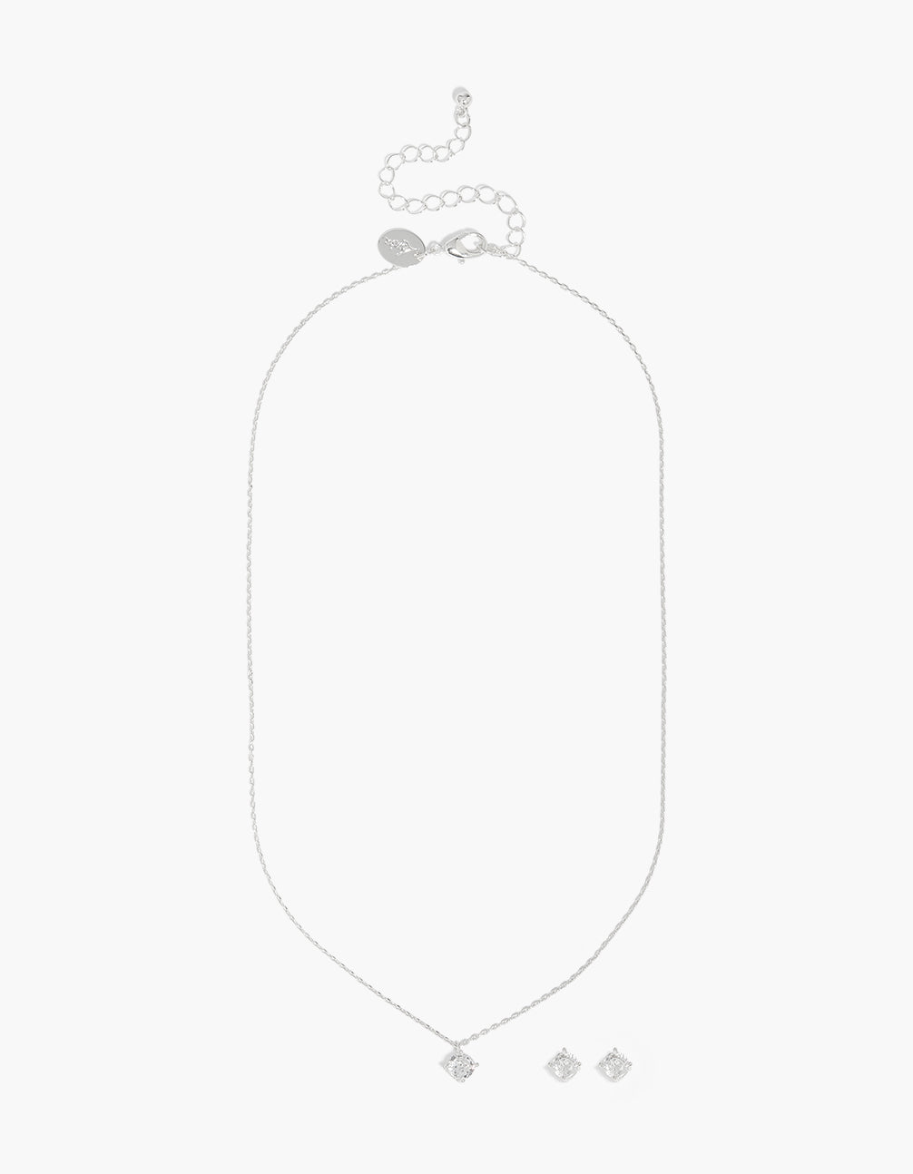 Silver Plated Round Cubic Zirconia Necklace & Earrings Set