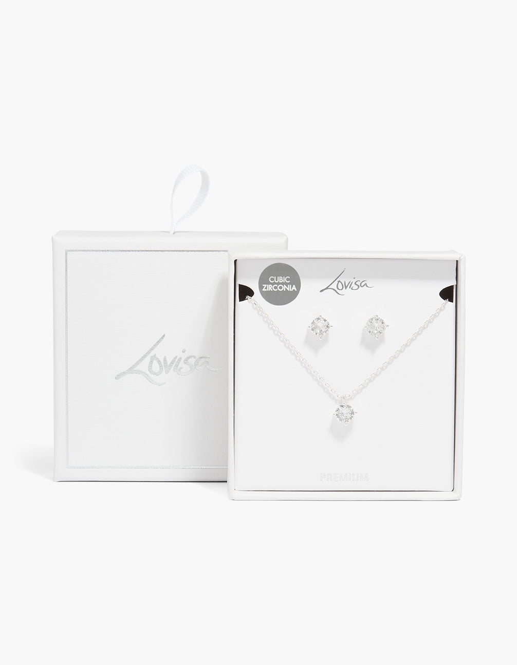 Silver Plated Round Cubic Zirconia Necklace & Earrings Set
