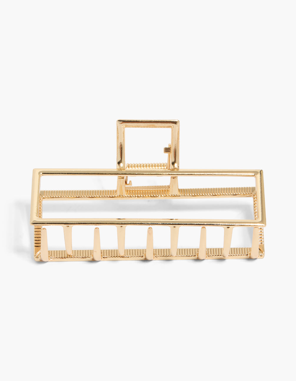 Elegant large rectangle claw clip crafted from stainless steel in gold front view