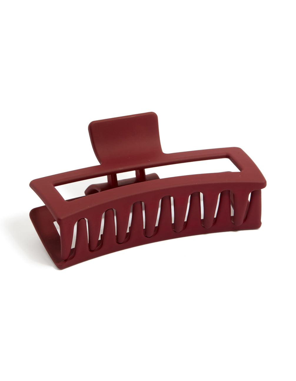 Showcasing a solid brown matte extra large rectangle claw clip side view