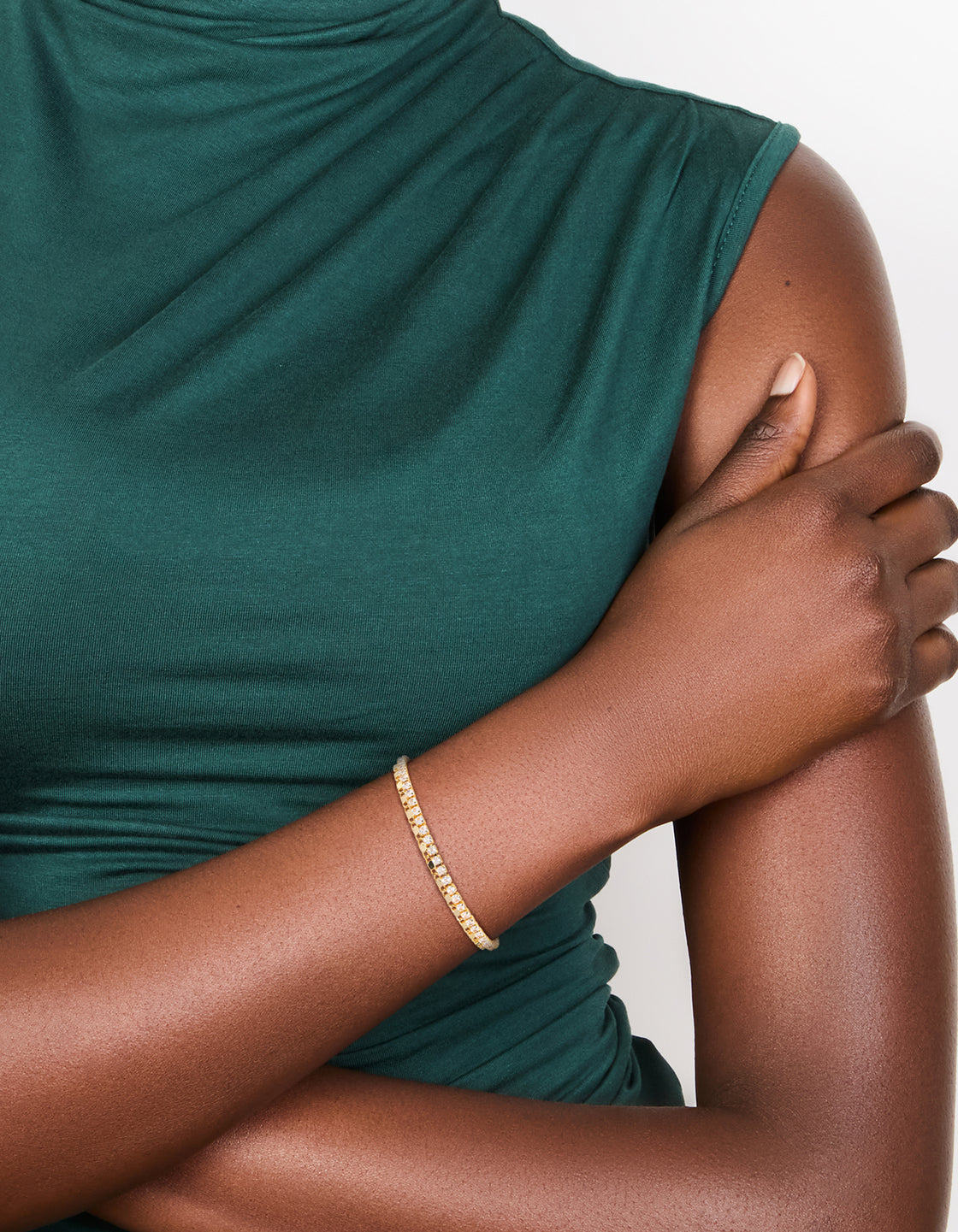 Gold Plated Cubic Zirconia Layered Toggle Bracelet