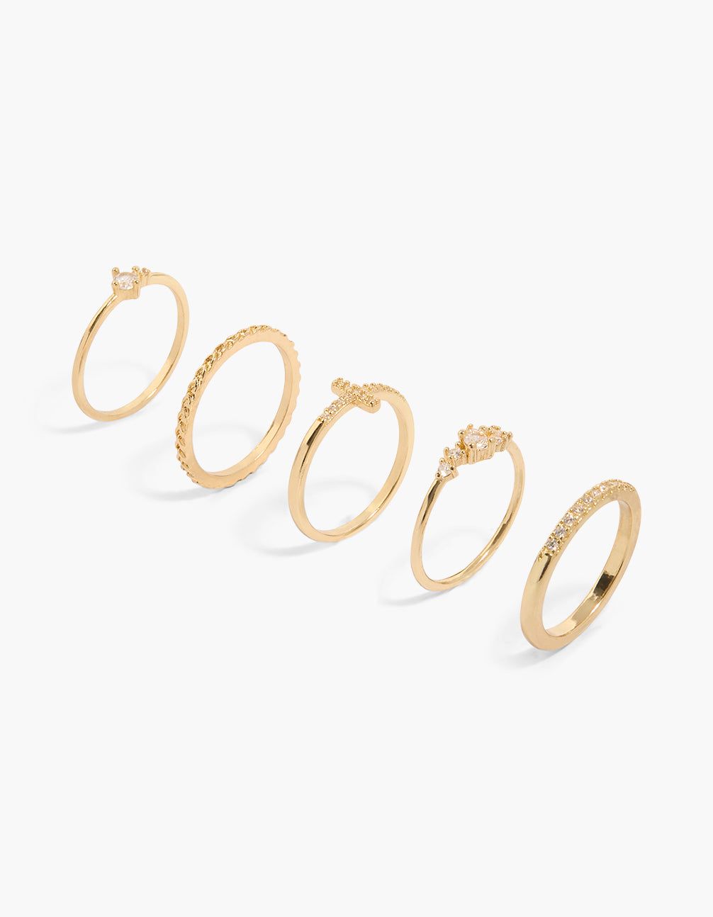Gold Plated Cubic Zirconia Cross Cluster Rings 5-Pack