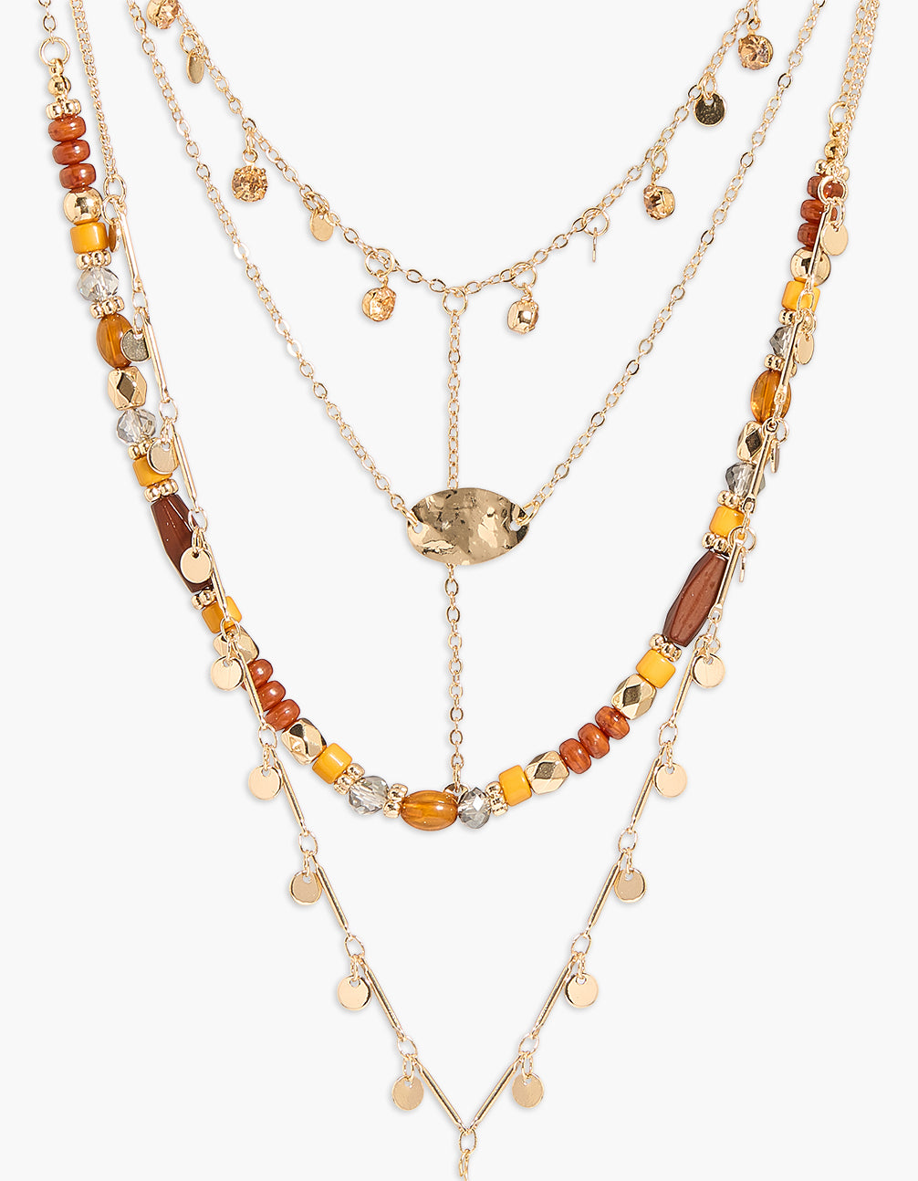 Gold Beaded & Tassels Layered Necklace