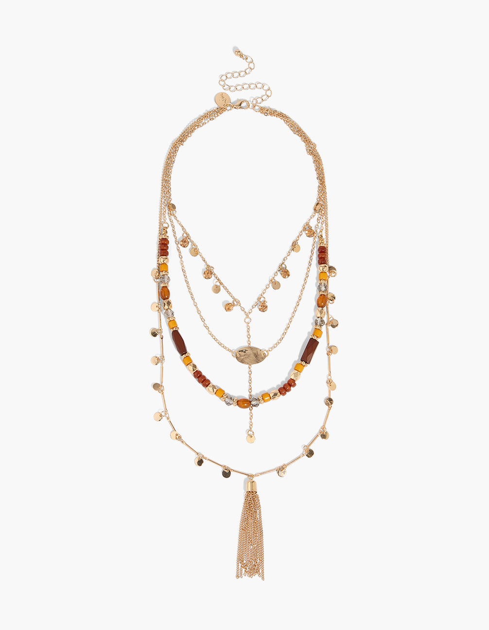 Gold Beaded & Tassels Layered Necklace