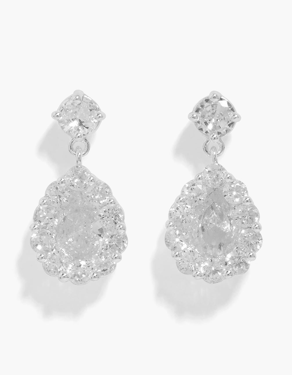 Elegant large drop stud earrings in statement style crafted from cubic zirconia and stud closure front view