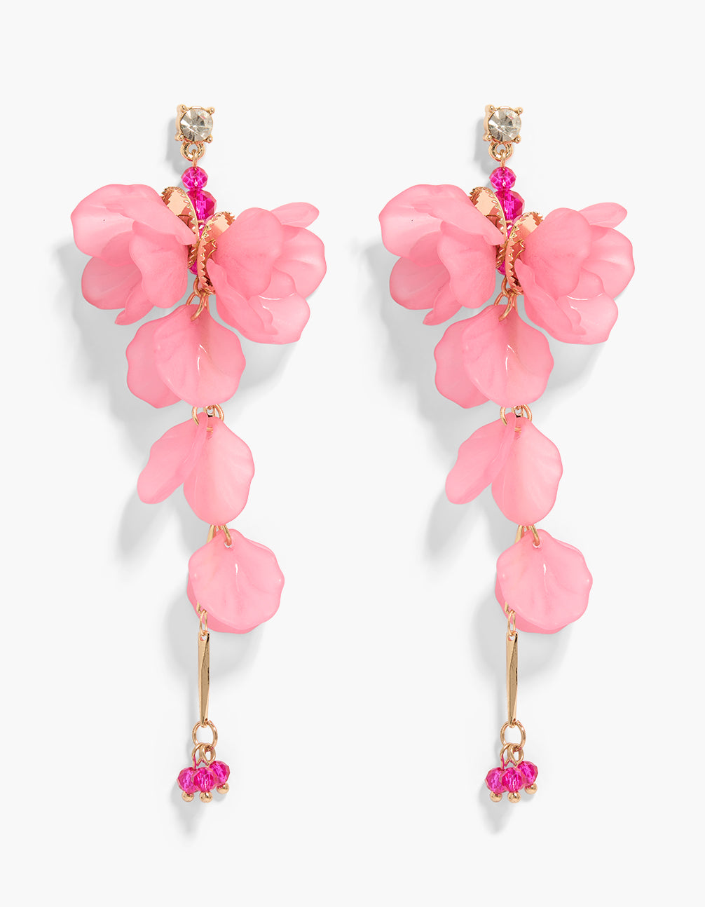 Gold Pink Flowers & Beaded Drop Earrings