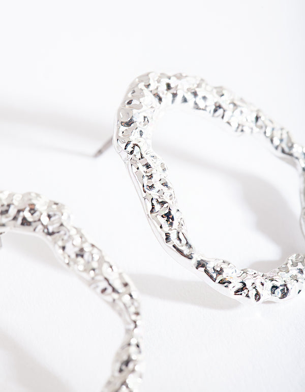 Silver Mini Textured Loop Earrings